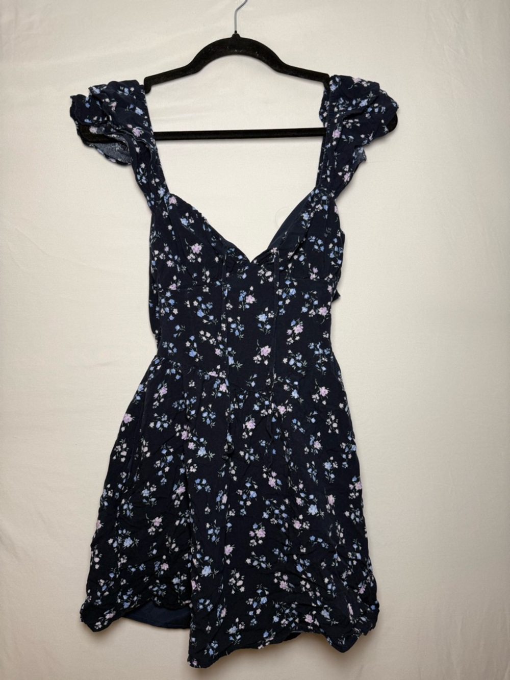 Floral Navy Ruffle-Sleeve Women's Romper